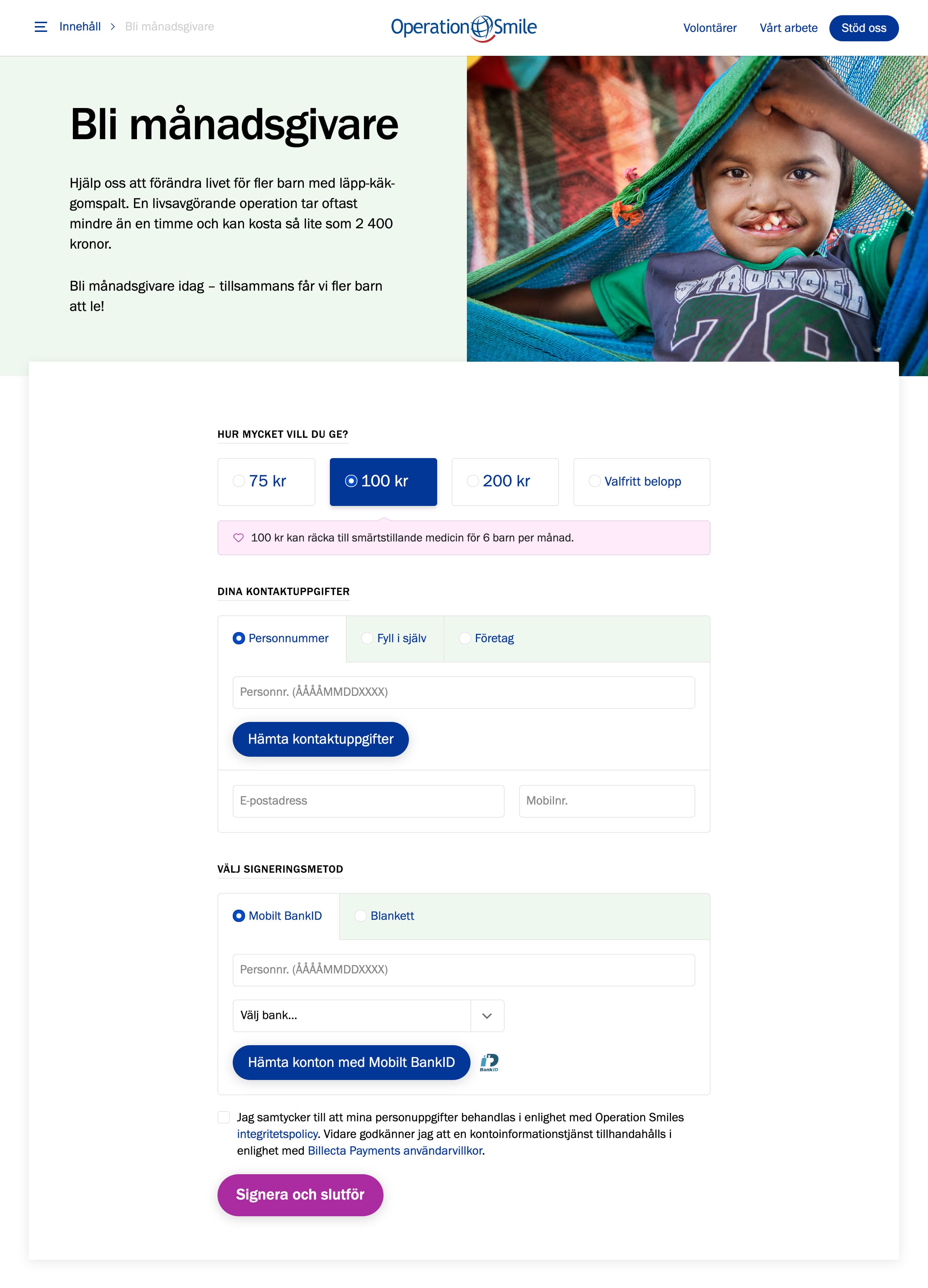 Donation form.